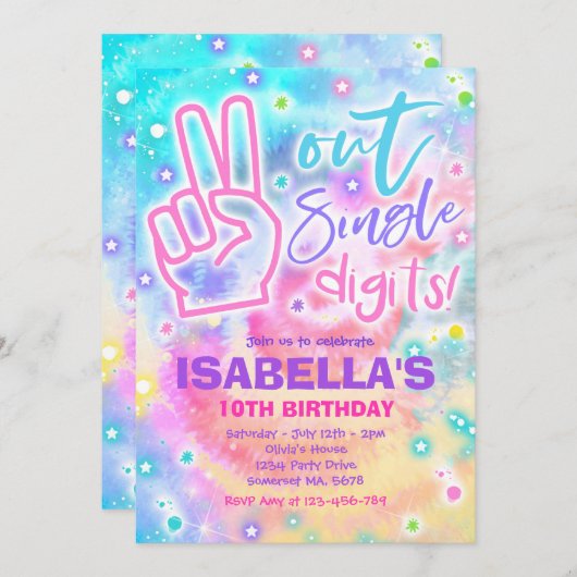 Peace Out Single Digits Hippy Gefärbte Krawatte Bi Einladung (Vorne/Hinten)