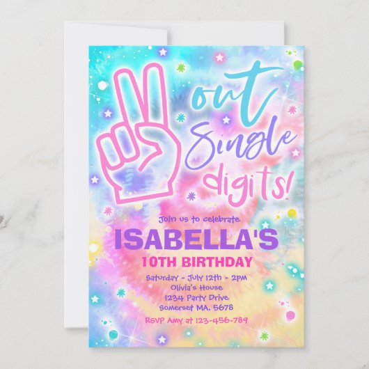 Peace Out Single Digits Hippy Gefärbte Krawatte Bi Einladung (Vorderseite)