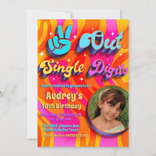 Peace Out Single Digits Im 10 mit Picture Einladung (Vorderseite)