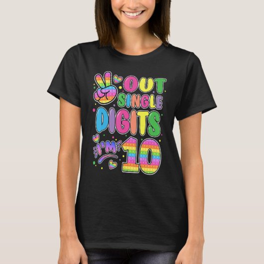 Peace Out Single Digits Im 10  Pop It 10th Bday Fi T-Shirt (Vorderseite)