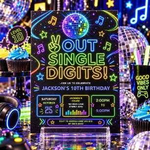 Peace Out Single Digits: Neon Glow 10. Geburtstag Einladung