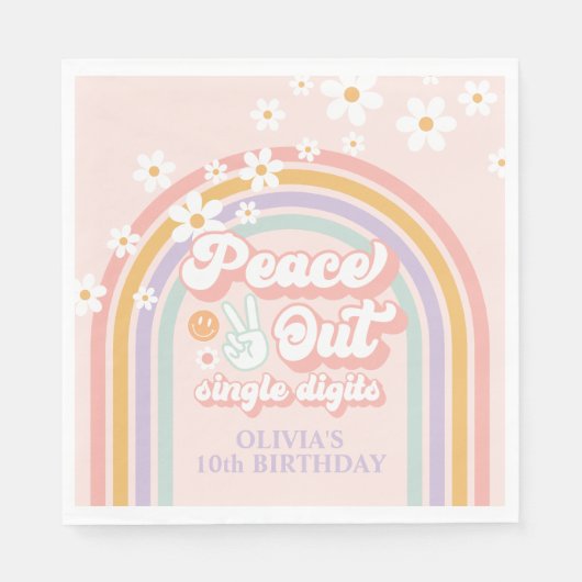 Peace Out Single Digits Pastel Regenbogen Serviette (Vorderseite)