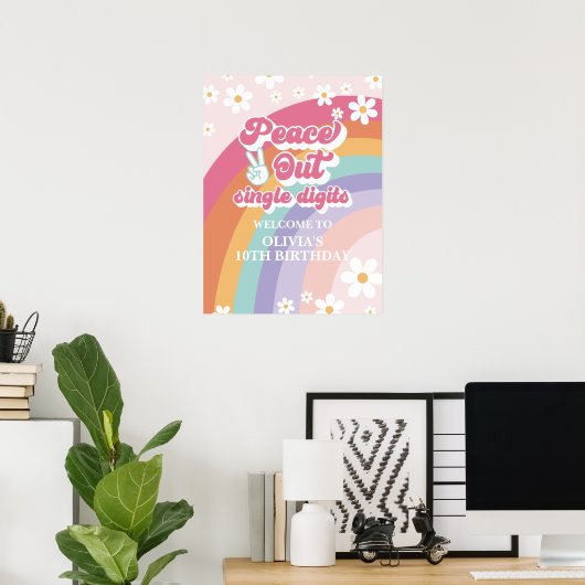 Peace Out Single Digits Retro Rainbow Willkommen Poster (Heimbüro)