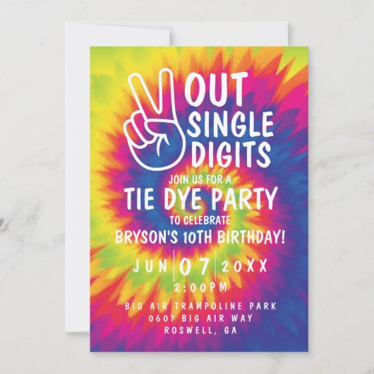 Peace out Single Ziffern gefärbte Krawatte 10. Geb Einladung (Vorderseite)