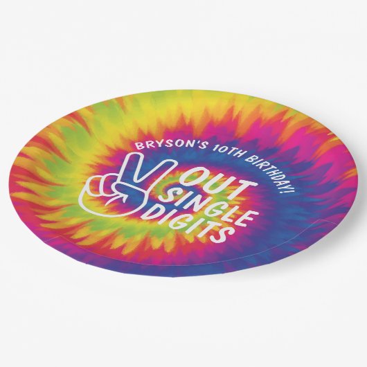 Peace out Single Ziffern gefärbte Krawatte 10. Geb Pappteller (Schrägansicht)