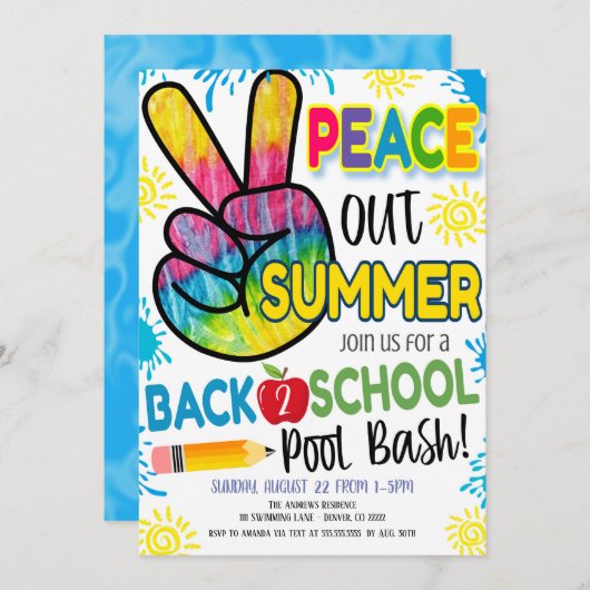 Peace Out Summer Back to School Party Einladung (Vorne/Hinten)