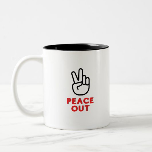 Peace Out Two Fingers Zweifarbige Tasse (Links)