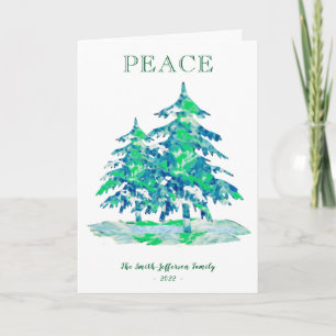 Peace Painterly Green Christmas Tree Holidays Karte