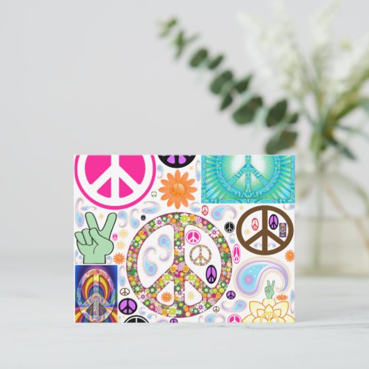 Peace & Paisley Collage Postkarte (Stehend Vorderseite)