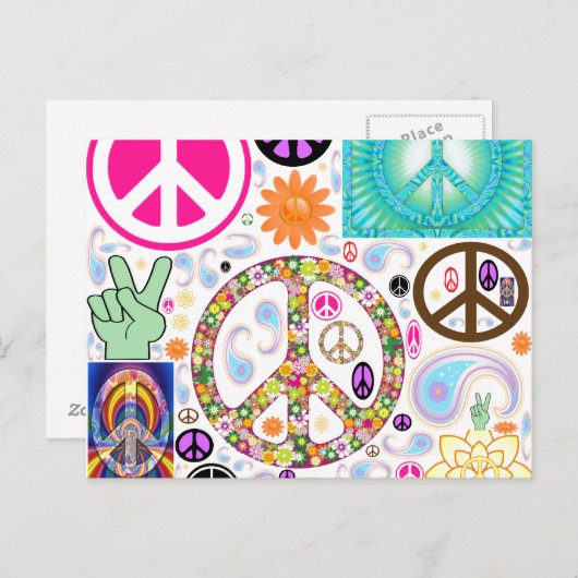 Peace & Paisley Collage Postkarte (Vorne/Hinten)