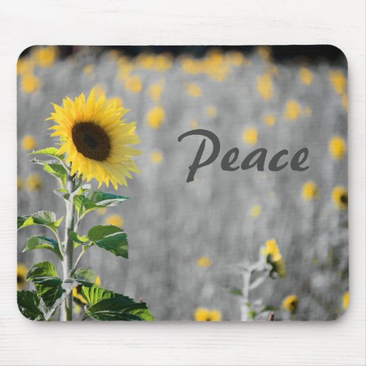 "Peace" Phrase, Feld der Sonnenblumen, Schwarz & W Mousepad (Vorne)