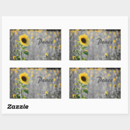"Peace" Phrase, Feld der Sonnenblumen, Schwarz & W Rechteckiger Aufkleber