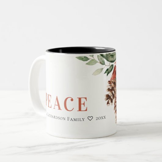 Peace Poinsettia Bunch Wasserfarben Pinienwald Wei Zweifarbige Tasse (Vorderseite Links)