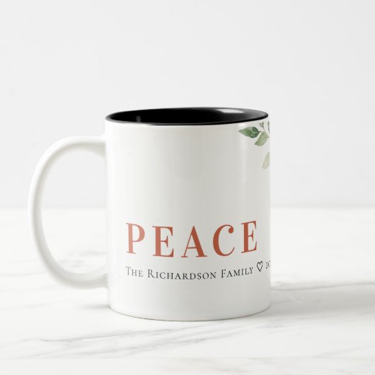 Peace Poinsettia Bunch Wasserfarben Pinienwald Wei Zweifarbige Tasse (Links)