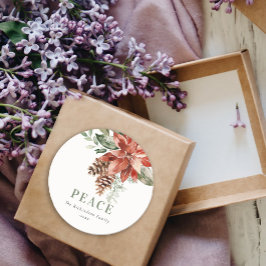 Peace Poinsettia Bunch Watercolor Pine Christmas Runder Aufkleber