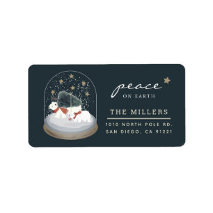 Peace Polar Bears Snow Globe Navy Blue Address Adressaufkleber