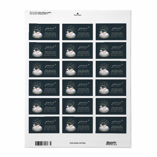 Peace Polar Bears Snow Globe Navy Blue Address Adressaufkleber (Vorne)