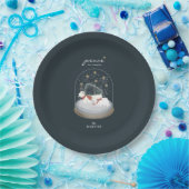 Peace Polar Bears Snow Globe Navy Blue Holiday Pappteller (Party)
