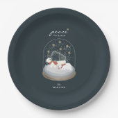 Peace Polar Bears Snow Globe Navy Blue Holiday Pappteller (Vorderseite)