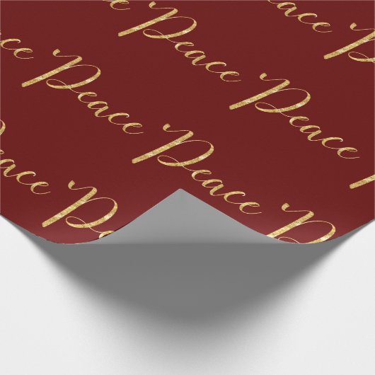 "Peace" Red Gold Script Eleganter Urlaub Geschenkpapier (Ecke)
