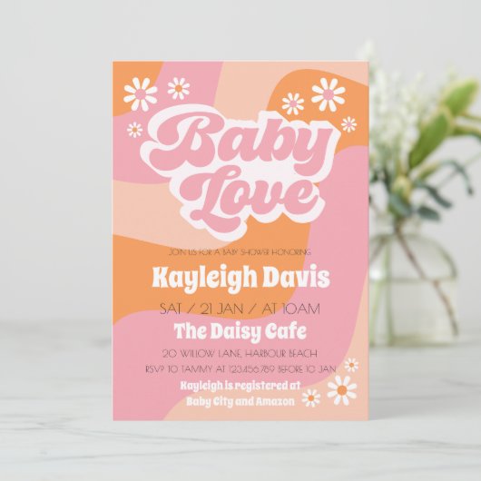 Peace Retro Groovy 70er Kinderdusche Liebe Einladu Einladung (Stehend Vorderseite)