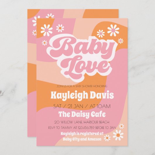 Peace Retro Groovy 70er Kinderdusche Liebe Einladu Einladung (Vorne/Hinten)