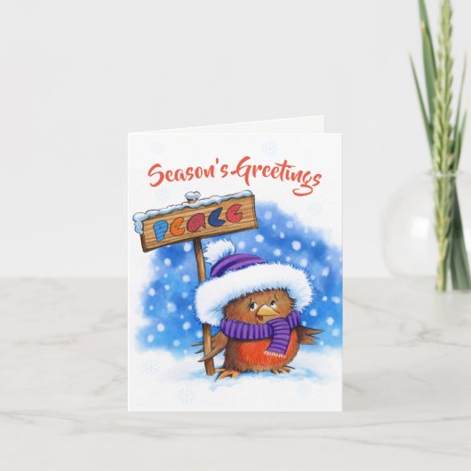 Peace Robin niedliche Weihnachtskarte Feiertagskarte (Vorderseite)