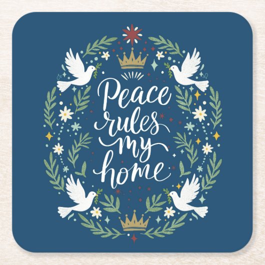 Peace Rules My Home Rechteckiger Pappuntersetzer (Vorderseite)