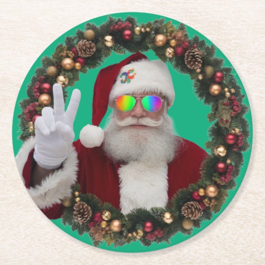 Peace Santa Coaster Runder Pappuntersetzer (Vorderseite)