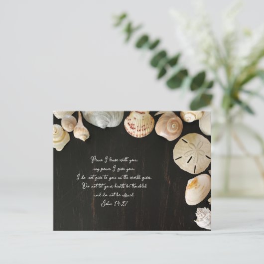 Peace Scripture Comfort Seashells Wood Postkarte (Stehend Vorderseite)