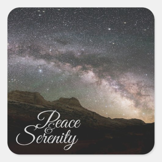 Peace & Serenity Mountain Night Sky Quadratischer Aufkleber (Vorderseite)