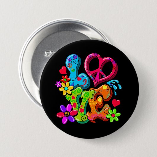 Peace Sign 60er Anti War Hippy Liebe Button (Vorne & Hinten)