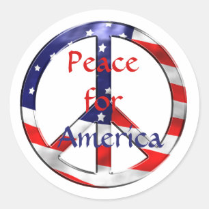Peace Sign American Flag Red White Blue Zitat Runder Aufkleber