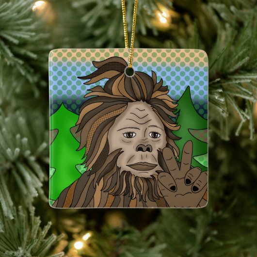 Peace Sign Bigfoot Sasquatch Keramikornament (Baum)