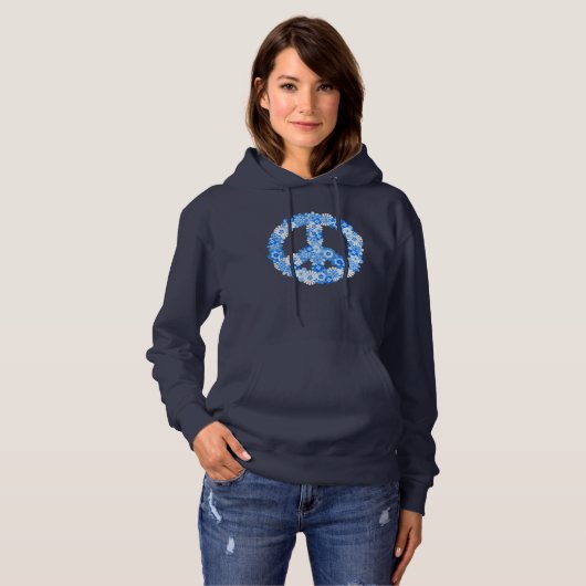 Peace Sign Blue Hoodie (Vorne ganz)