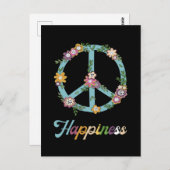 Peace Sign Blume farbenfrohe Happy Hippie Postkarte (Vorne/Hinten)