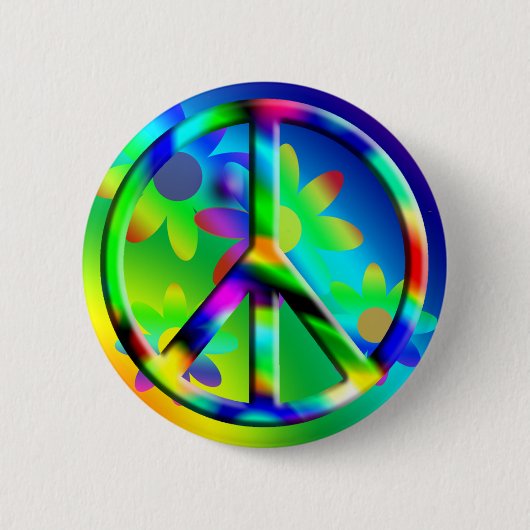 Peace Sign Blume Power Hippie Button (Vorderseite)