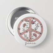 Peace Sign Boho Floral Butterfly Girly Retro Daisy Button (Vorne & Hinten)