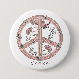 Peace Sign Boho Floral Butterfly Girly Retro Daisy Button