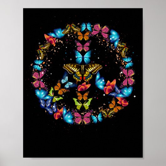 Peace Sign Butterflies 60s Retro World 70s Hippie Poster (Vorne)