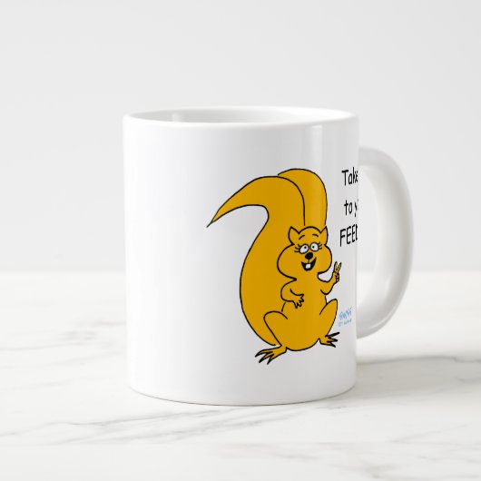 Peace Sign Cartoon Eichhörnchen und Vogelfeeder Fu Jumbo-Tasse (Vorderseite Rechts)