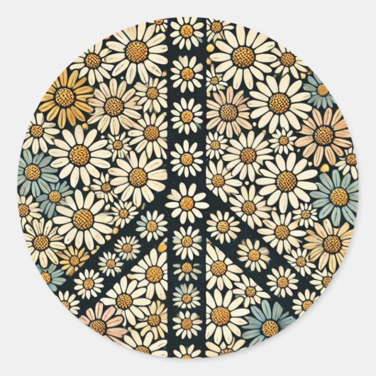 Peace Sign Daisies Runder Aufkleber (Vorderseite)