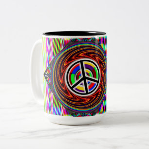 Peace Sign Diamond (Hinzufügen von Wörtern) Zweifarbige Tasse