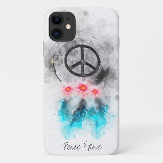 *~* Peace Sign Feathers Blume Boho Tribal Grunge Case-Mate iPhone Hülle (Rückseite)