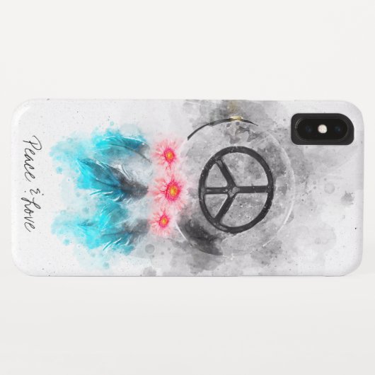 *~* Peace Sign Feathers Blume GrungeTribal Boho Case-Mate iPhone Hülle (Rückseite (Horizontal))