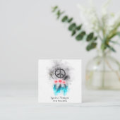 *~* Peace Sign Feathers Blume GrungeTribal Boho Quadratische Visitenkarte (Stehend Vorderseite)