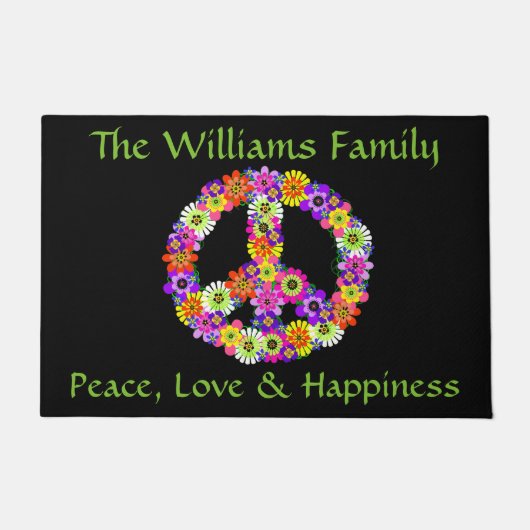 Peace Sign Floral auf Black Customized Fußmatte (Vorderseite)