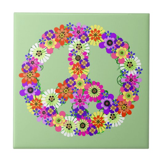 Peace Sign Floral Fliese (Vorderseite)