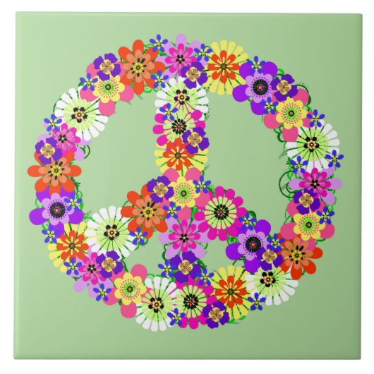 Peace Sign Floral Fliese (Vorderseite)