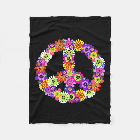 Peace Sign Floral in Black Fleecedecke (Vorderseite)